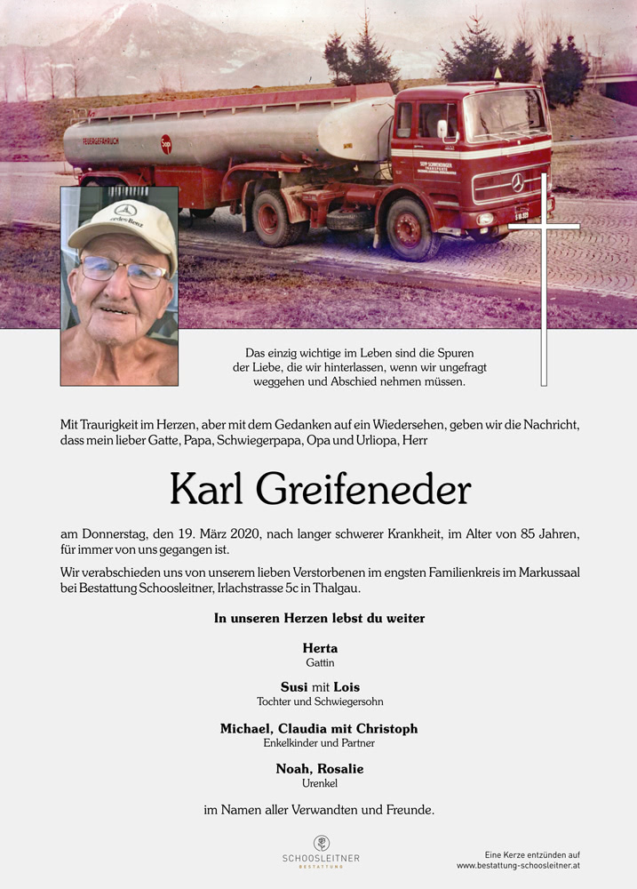 Herr Karl Greifeneder Schoosleitner Bestattung I Rat Und Hilfe Im Trauerfall I 24h Erreichbarkeit