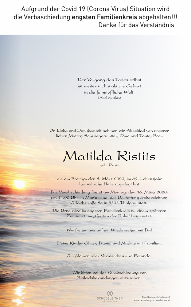 Frau Matilda Ristits Schoosleitner Bestattung I Rat Und Hilfe Im Trauerfall I 24h Erreichbarkeit