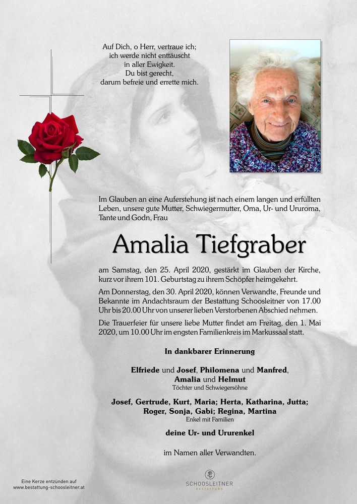 Frau Amalia Tiefgraber Schoosleitner Bestattung I Rat Und Hilfe Im Trauerfall I 24h Erreichbarkeit