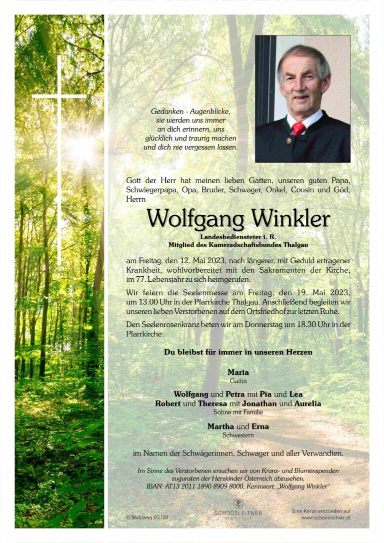 Herr Wolfgang Winkler Schoosleitner Bestattung I Rat und Hilfe im